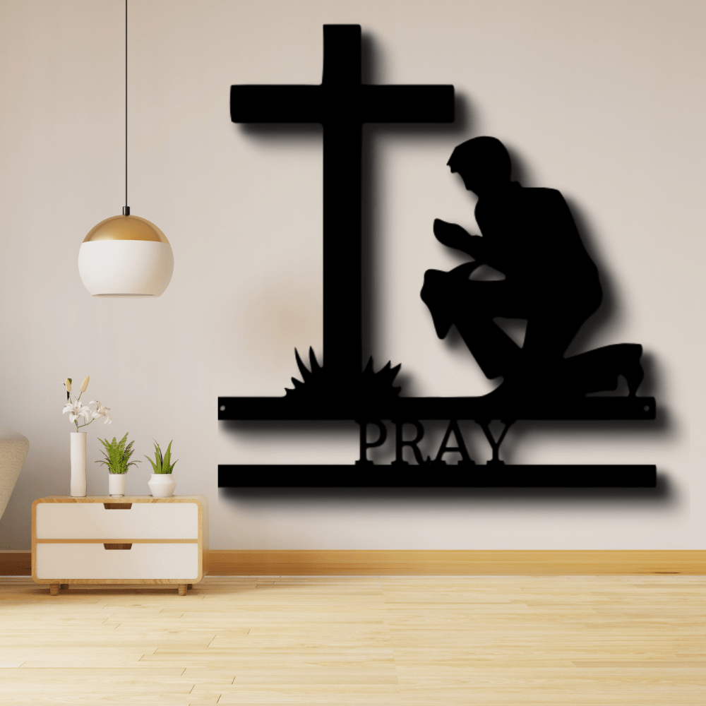 Custom Kneeling Man Metal Sign, Personalized Kneeling Man Monogram, Thanksgiving Gift For Religious Dad, Housewarming Gift, Son To Father Gift. - Family Gear Collections