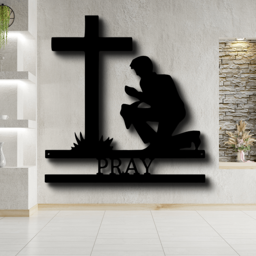 Custom Kneeling Man Metal Sign, Personalized Kneeling Man Monogram, Thanksgiving Gift For Religious Dad, Housewarming Gift, Son To Father Gift. - Family Gear Collections