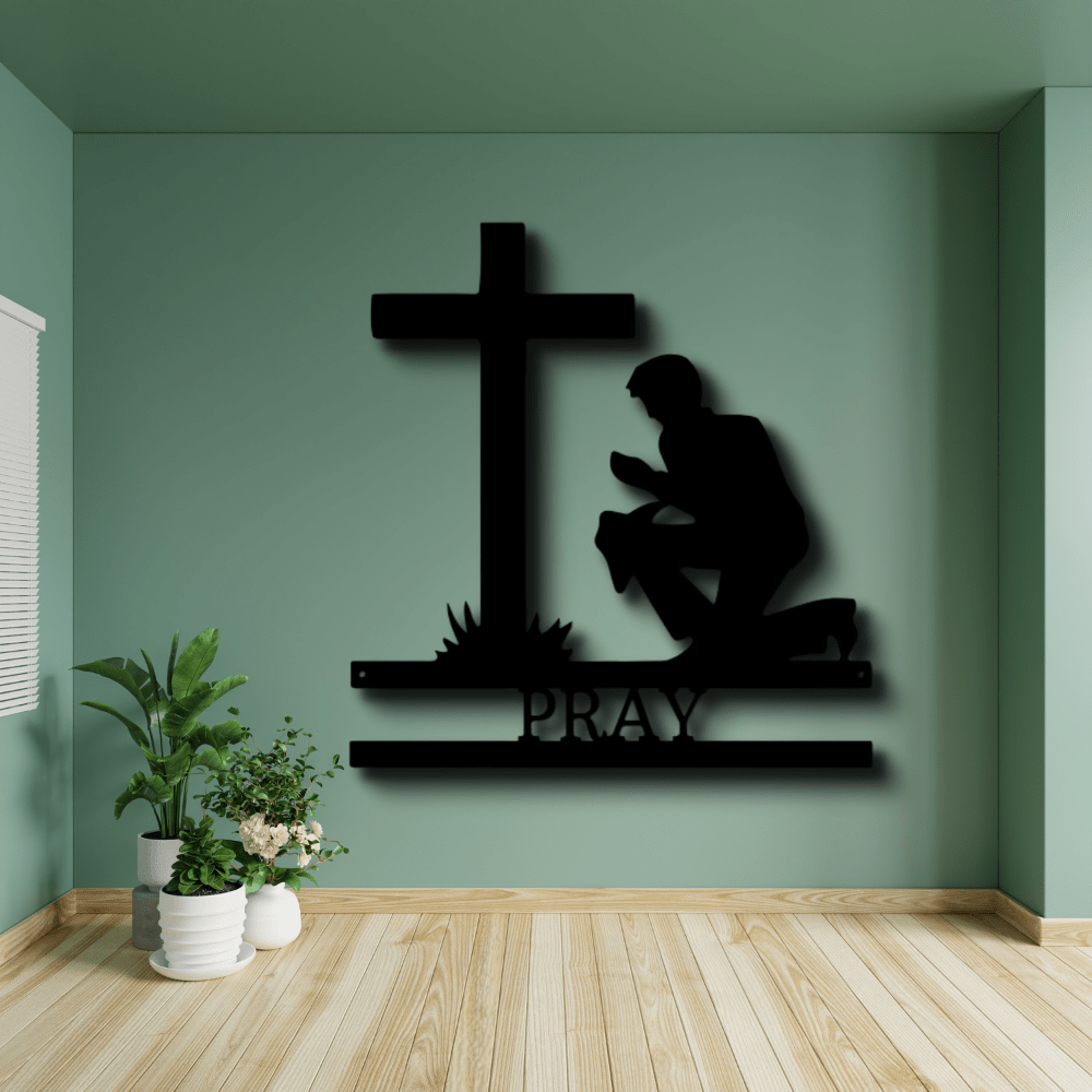 Custom Kneeling Man Metal Sign, Personalized Kneeling Man Monogram, Thanksgiving Gift For Religious Dad, Housewarming Gift, Son To Father Gift. - Family Gear Collections