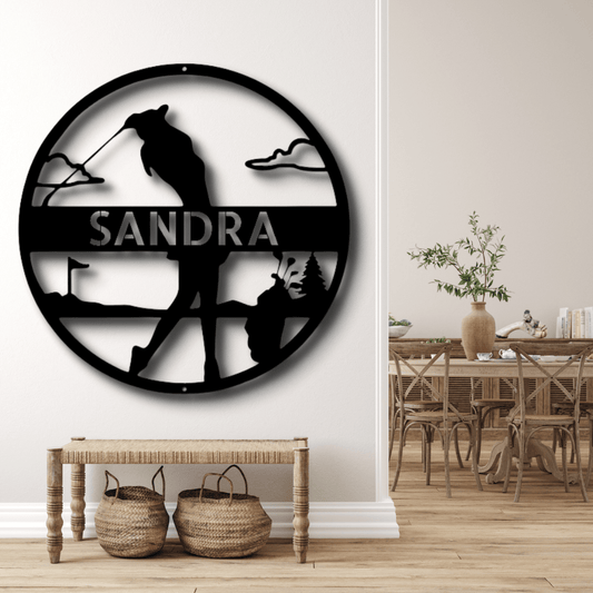 Custom Lady Golfer Name Metal Sign, Swinging Lady Golfer Metal Art, Housewarming Wall Decor, Personalized Gift For Golfer Wife, Birthday Gift From Loving Husband Sports Lover X-mas Gift. - Family Gear Collections