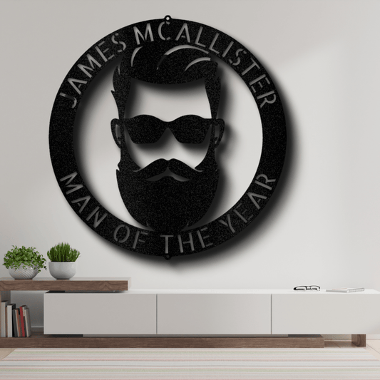 Custom Manly Metal Sign, Personalized Bearded Face Metal Art, Birthday Gift, Man Cave Decor - Family Gear Collections