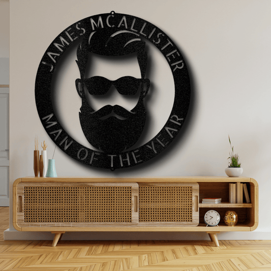 Custom Manly Metal Sign, Personalized Bearded Face Metal Art, Birthday Gift, Man Cave Decor - Family Gear Collections