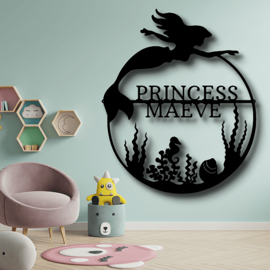 Custom Mermaid Metal Sign, Personalized Kids Room Wall Hanging, Birthday Gift For Gift For Daughter, Nursery Wall Art Decor, X-mas Wall Art Hanging. - Family Gear Collections