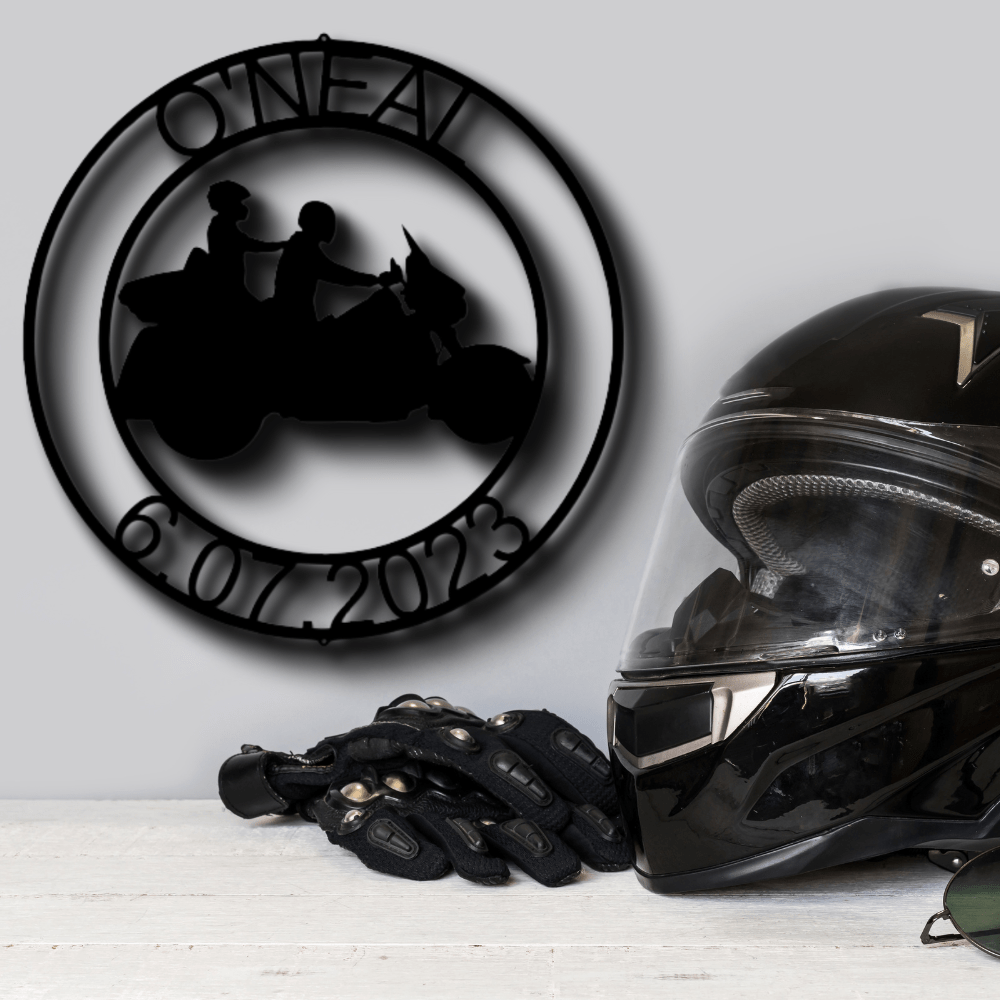 Custom Motorcycle Rider Metal Sign, Personalized Motorcycle Wall Decor, Birthday Gift For Biker Dad, Housewarming Gift For Couple Riders. - Family Gear Collections