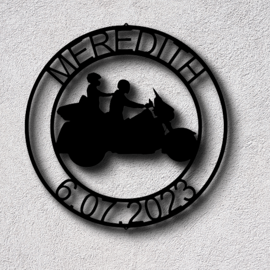 Custom Motorcycle Rider Metal Sign, Personalized Motorcycle Wall Decor, Birthday Gift For Biker Dad, Housewarming Gift For Couple Riders. - Family Gear Collections