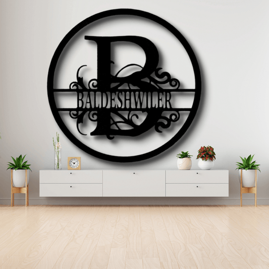 Custom Split Circle Metal Sign, Personalized Split Circle Monogram, Housewarming Decor, Indoor Wall Hanging, Christmas Gift, Birthday Gift. - Family Gear Collections