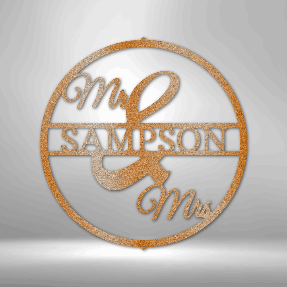 Custom Split Mr and Mrs Circle Metal Sign, Personalized Split Couple Name Decor, Wedding Gift, Indoor Wall Hanging - Family Gear Collections