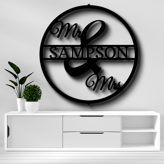 Custom Split Mr and Mrs Circle Metal Sign, Personalized Split Couple Name Decor, Wedding Gift, Indoor Wall Hanging - Family Gear Collections