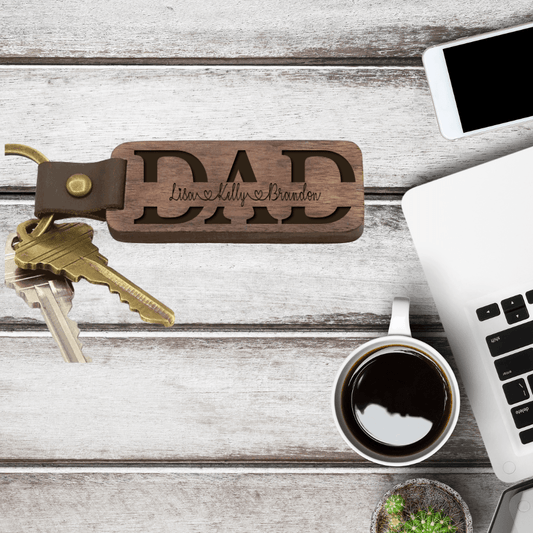 Custom Split Name Wooden Key Chain, Personalized Wooden Keychain Gift For Amazing Dad , Birthday Gift For Him, Son To Dad, Daughter To Dad Gift. - Family Gear Collections