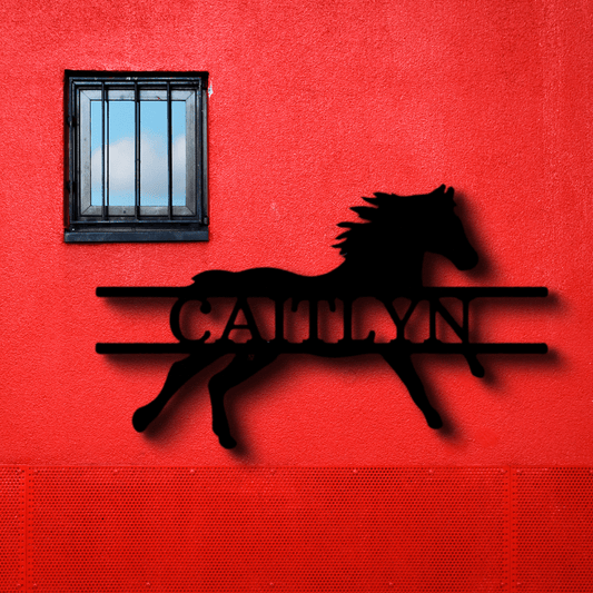 Custom Sprinting Horse Metal Sign, Personalized Sprinting Horse Monogram, Indoor Outdoor Wall Hanging, Meaningful Gift, Metal Art DEcor. - Family Gear Collections