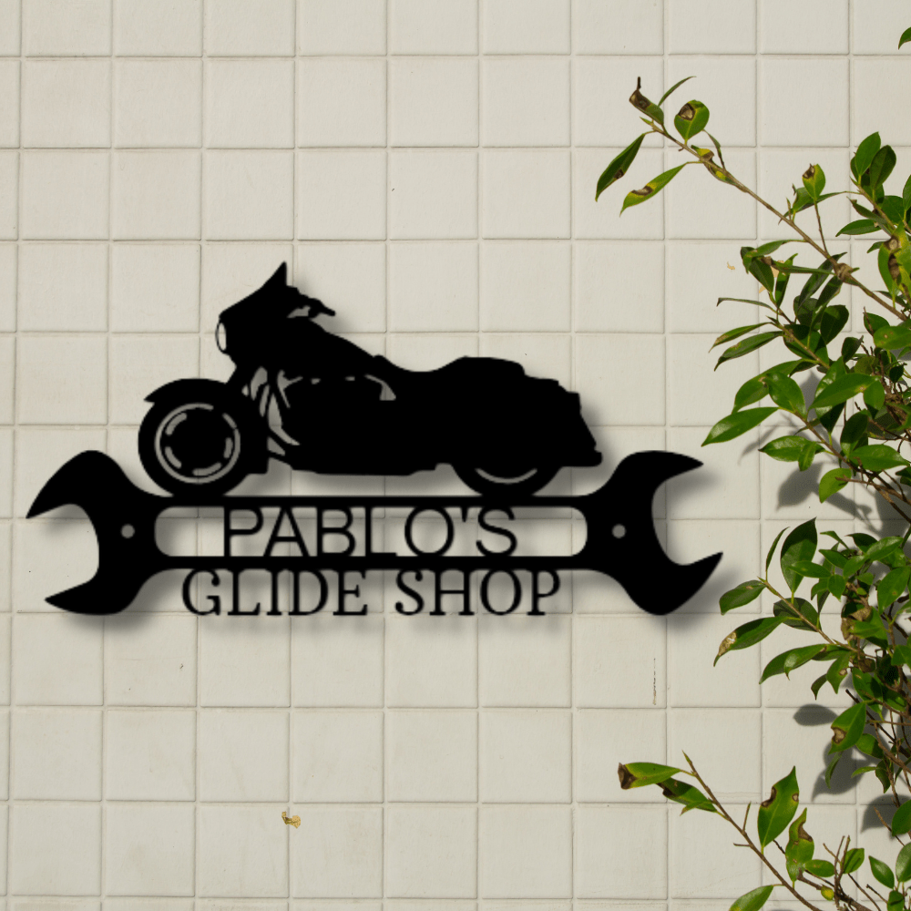 Custom Street Glide Shop Metal Sign, Personalized Motorcycle Garage Wall Art Decor, Birthday Gift For Rider Boyfriend, Girlfriend To Boyfriend Gift. - Family Gear Collections