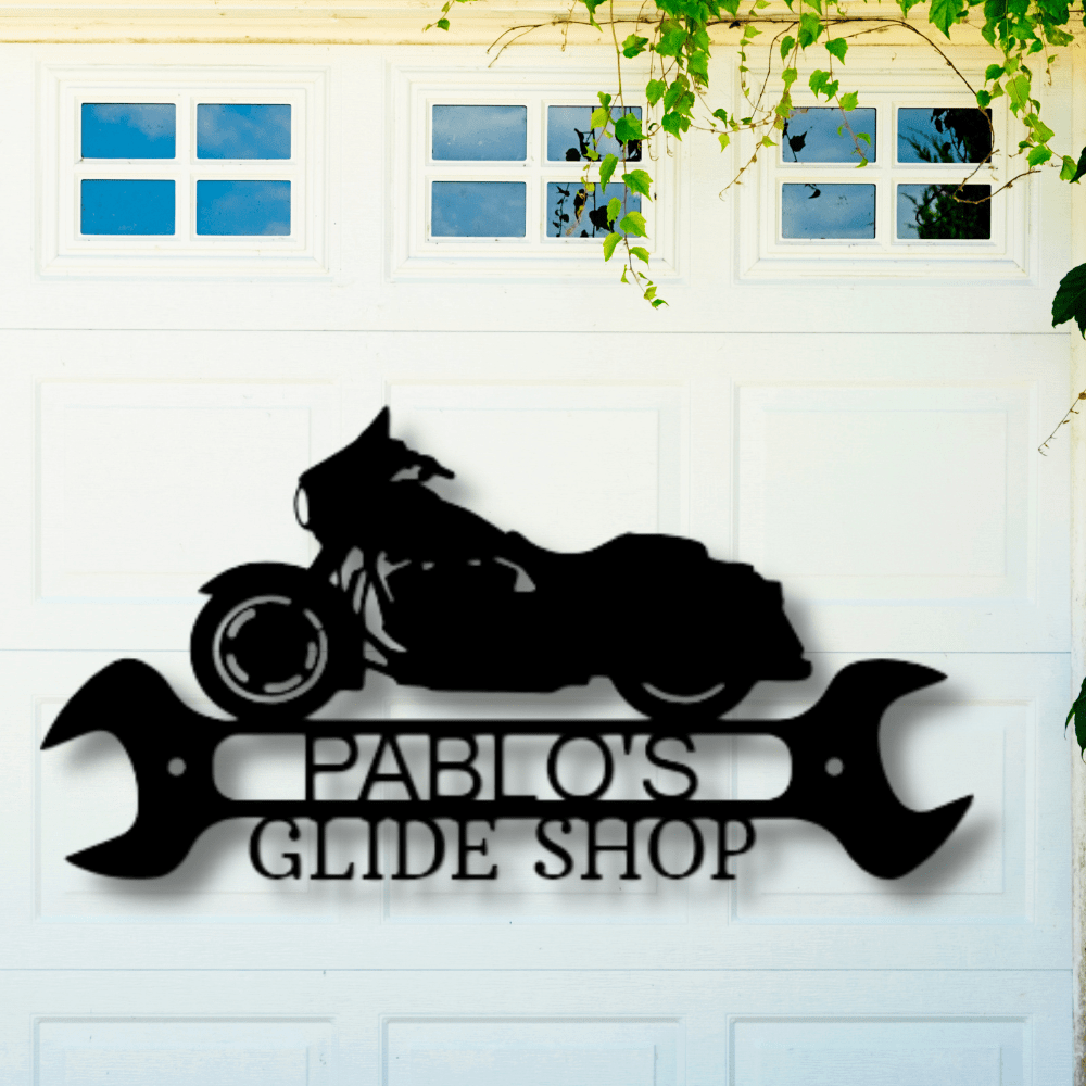 Custom Street Glide Shop Metal Sign, Personalized Motorcycle Garage Wall Art Decor, Birthday Gift For Rider Boyfriend, Girlfriend To Boyfriend Gift. - Family Gear Collections