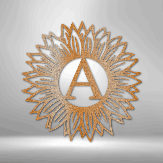 Custom Sunflower Initial Metal Sign, Personalized Sunflower Farmhouse Initial Metal Art, Country House Outdoor Hangings, X-mas Garden Decor, Home Wall Art Monogram. - Family Gear Collections