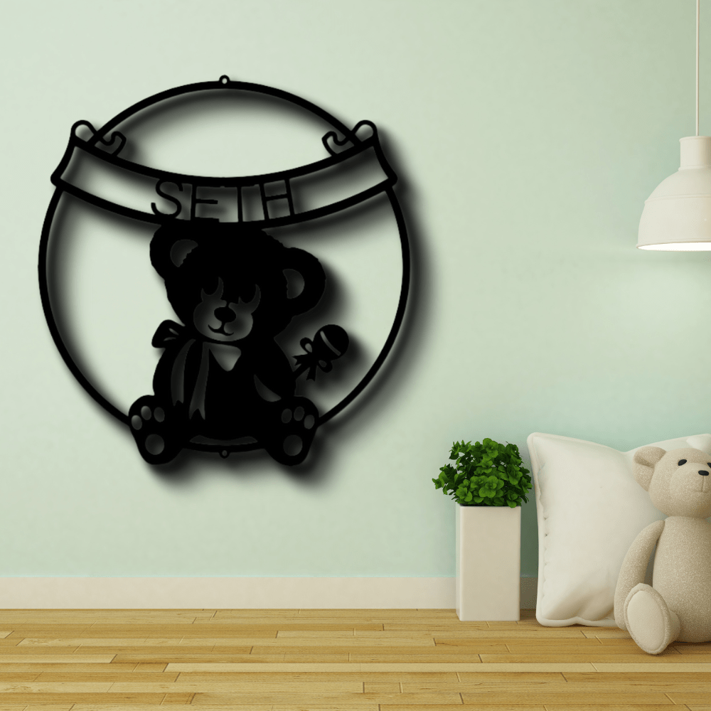 Custom Teddy Banner Metal Sign, Personalized Name Teddy Wall Decor, Kids Room Wall Art Sign, Birthday Gift For Young Kids, Aunt To Nephew Gift. - Family Gear Collections