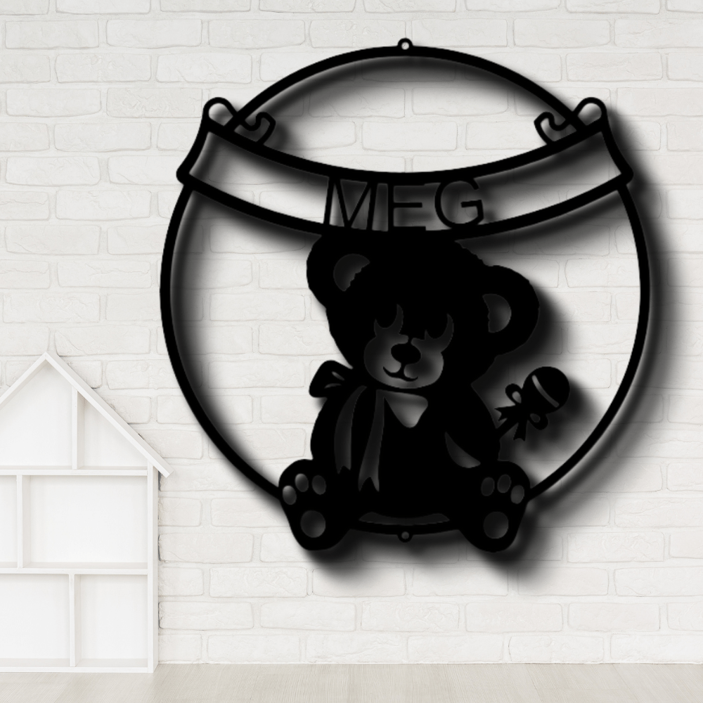 Custom Teddy Banner Metal Sign, Personalized Name Teddy Wall Decor, Kids Room Wall Art Sign, Birthday Gift For Young Kids, Aunt To Nephew Gift. - Family Gear Collections