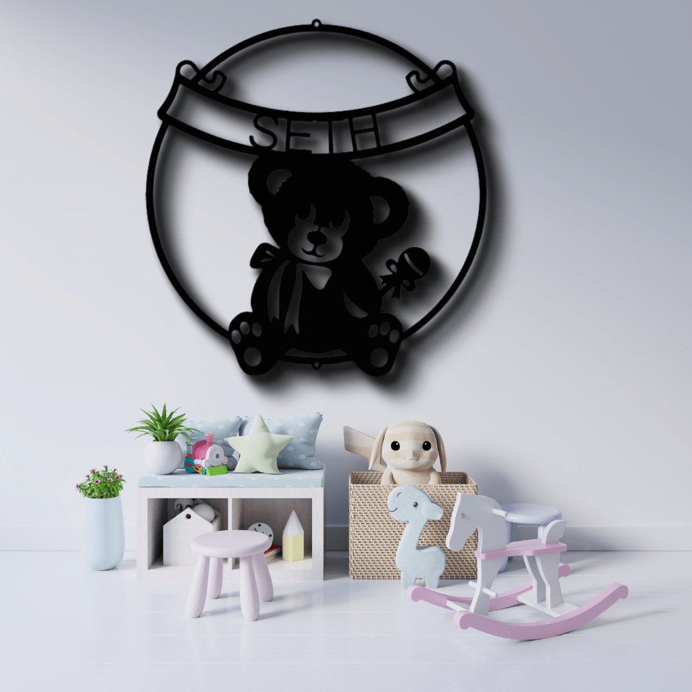 Custom Teddy Banner Metal Sign, Personalized Name Teddy Wall Decor, Kids Room Wall Art Sign, Birthday Gift For Young Kids, Aunt To Nephew Gift. - Family Gear Collections