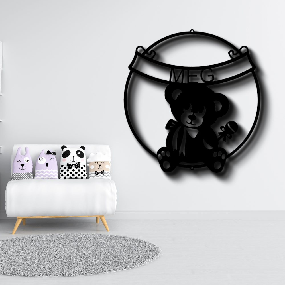 Custom Teddy Banner Metal Sign, Personalized Name Teddy Wall Decor, Kids Room Wall Art Sign, Birthday Gift For Young Kids, Aunt To Nephew Gift. - Family Gear Collections
