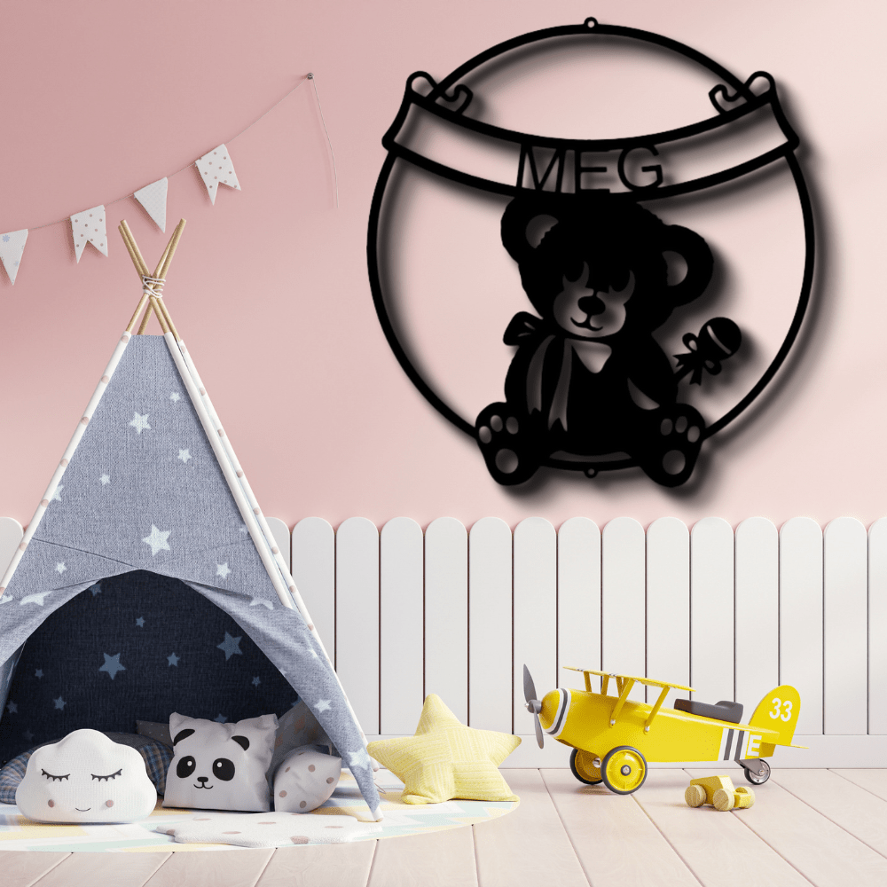 Custom Teddy Banner Metal Sign, Personalized Name Teddy Wall Decor, Kids Room Wall Art Sign, Birthday Gift For Young Kids, Aunt To Nephew Gift. - Family Gear Collections