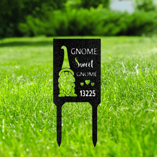 Gnome Home Sweet Gnome Steel Stake, Personalized Address Number Stake, Gnome Address Metal Stake, Gnome Address Metal Sign - Family Gear Collections