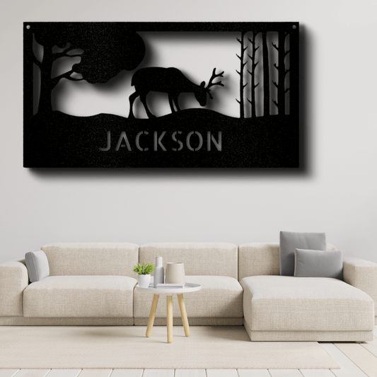 Grazing Deer Metal Sign With Name, Personalized Grazing Deer Wall Hanging Decoration, Birthday Gift For Hunter Dad, Indoor Outdoor Decor, Fathers Day Gift For Him - Family Gear Collections
