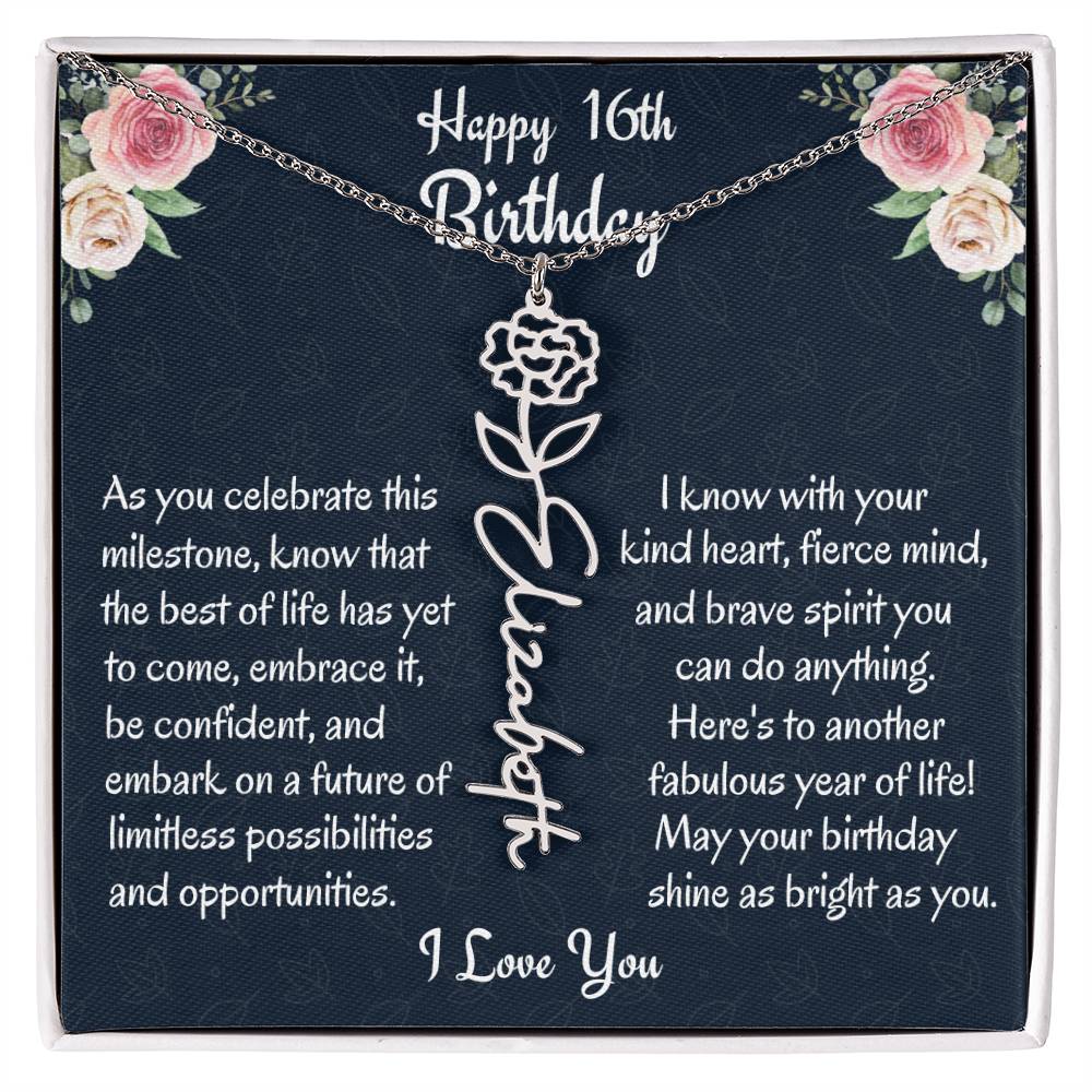 Happy 16th Birthday Birth Month Necklace, Personalized Flower Name Necklace, Birthday Gift From Mom, Mother To Daughter Gift, Christmas Gift For My Beautiful Daughter. - Family Gear Collections