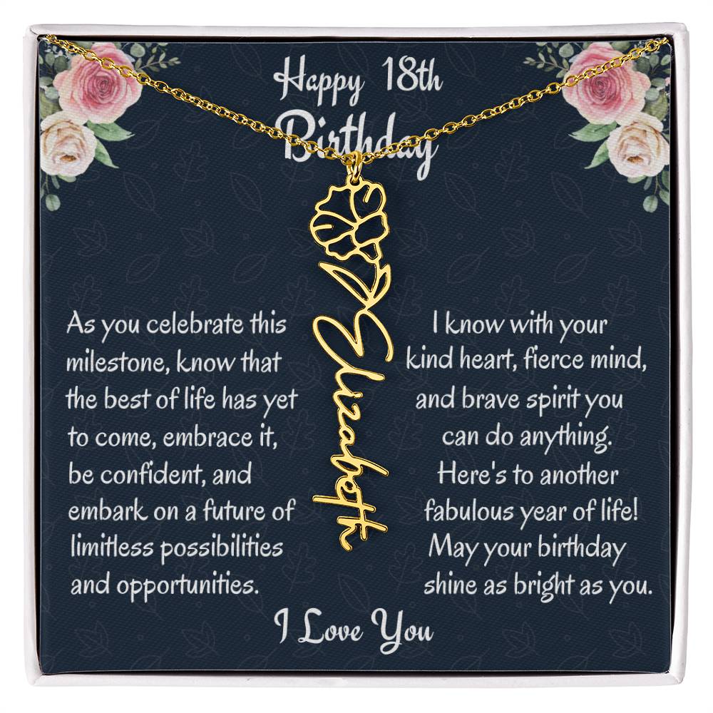 Happy 18th Birthday Flower Name Necklace, Custom Name Birth Month Necklace, Birthday Gift From Bonus Dad, Christmas Gift For My Bonus Daughter, Meaningful Jewelry Gift. - Family Gear Collections