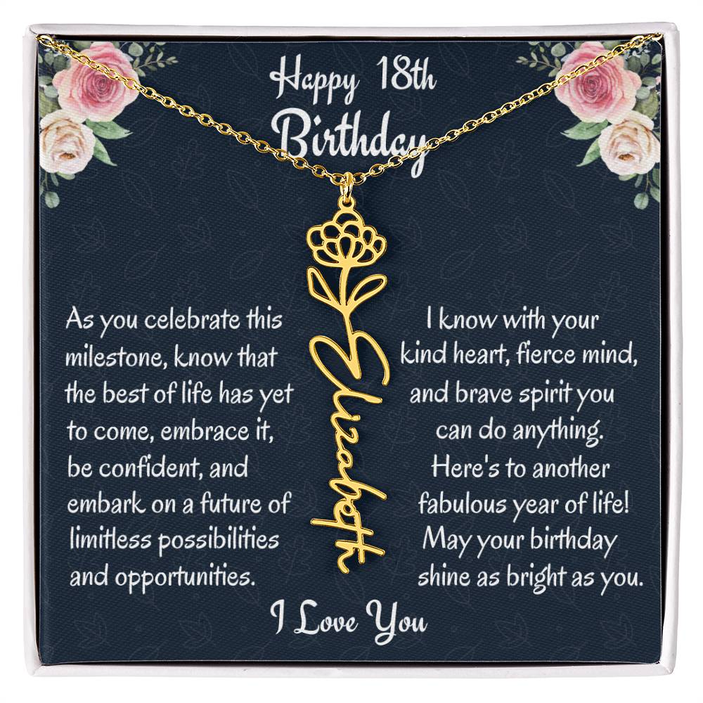 Happy 18th Birthday Flower Name Necklace, Custom Name Birth Month Necklace, Birthday Gift From Bonus Dad, Christmas Gift For My Bonus Daughter, Meaningful Jewelry Gift. - Family Gear Collections