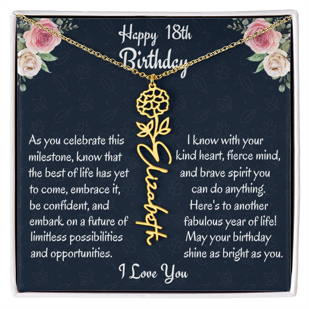 Happy 18th Birthday Flower Name Necklace, Custom Name Birth Month Necklace, Birthday Gift From Bonus Dad, Christmas Gift For My Bonus Daughter, Meaningful Jewelry Gift. - Family Gear Collections