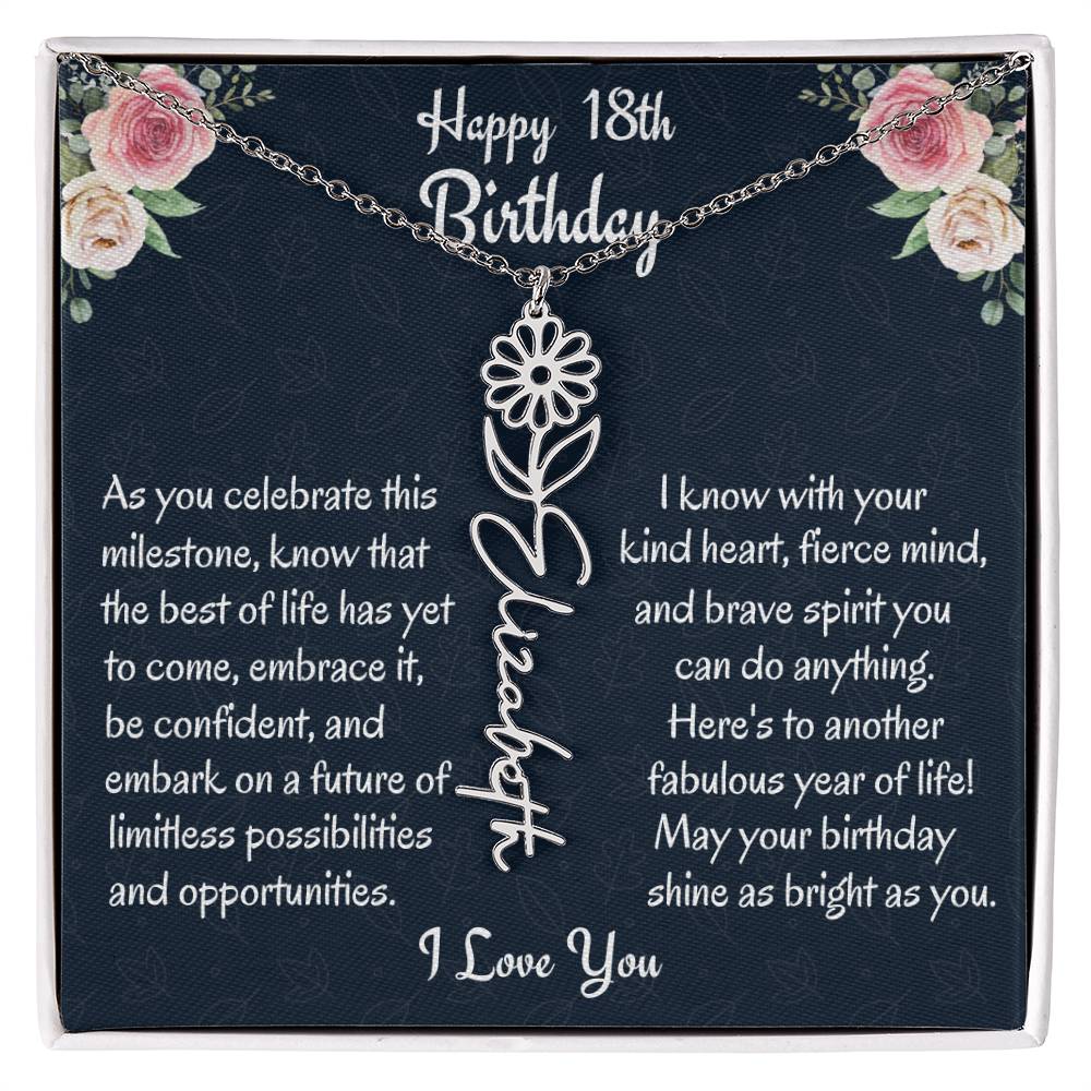 Happy 18th Birthday Flower Name Necklace, Custom Name Birth Month Necklace, Birthday Gift From Bonus Dad, Christmas Gift For My Bonus Daughter, Meaningful Jewelry Gift. - Family Gear Collections