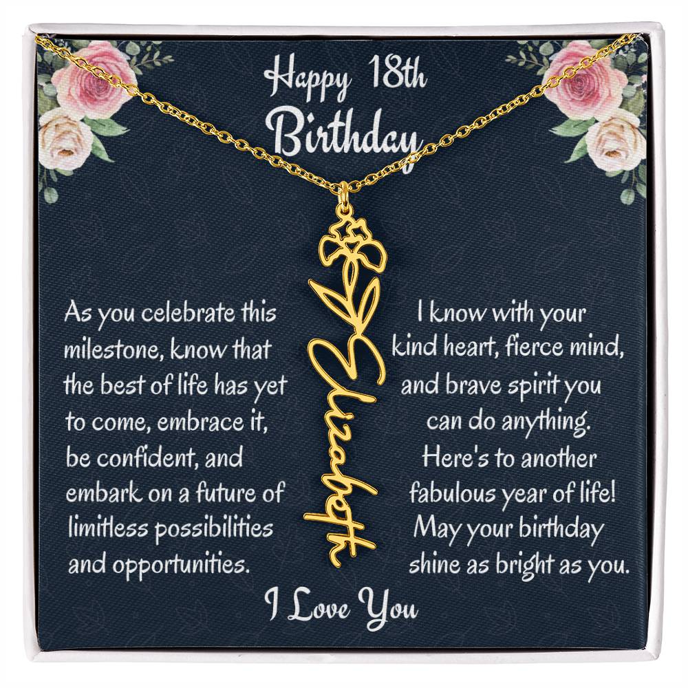 Happy 18th Birthday Flower Name Necklace, Custom Name Birth Month Necklace, Birthday Gift From Bonus Dad, Christmas Gift For My Bonus Daughter, Meaningful Jewelry Gift. - Family Gear Collections