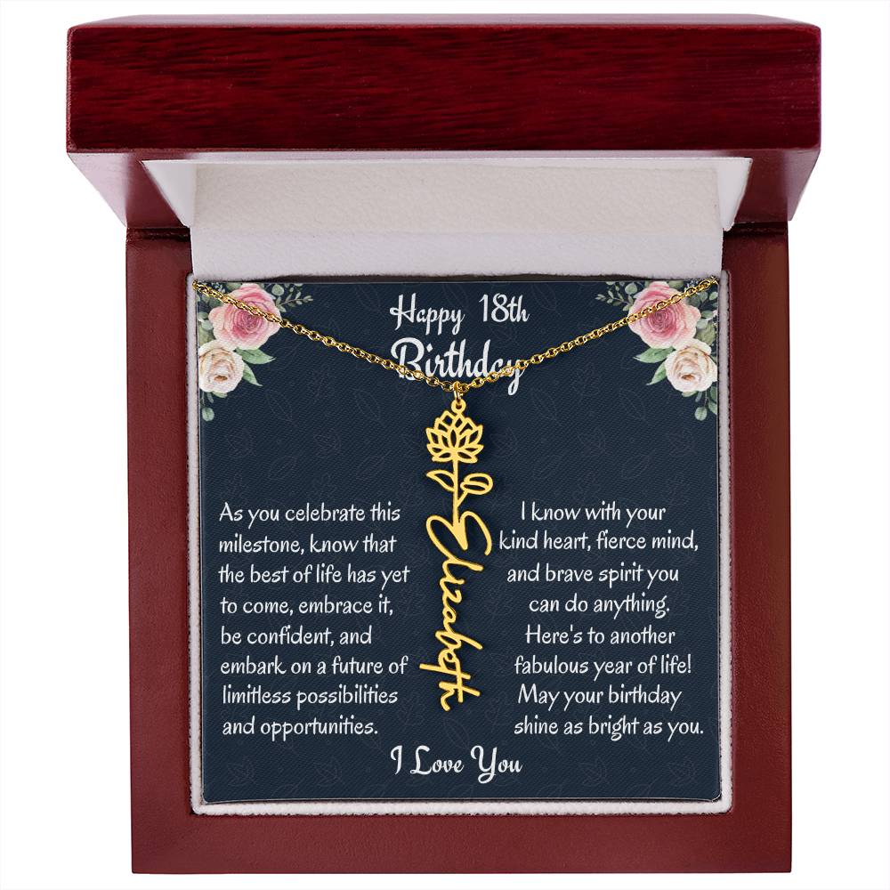 Happy 18th Birthday Flower Name Necklace, Custom Name Birth Month Necklace, Birthday Gift From Bonus Dad, Christmas Gift For My Bonus Daughter, Meaningful Jewelry Gift. - Family Gear Collections