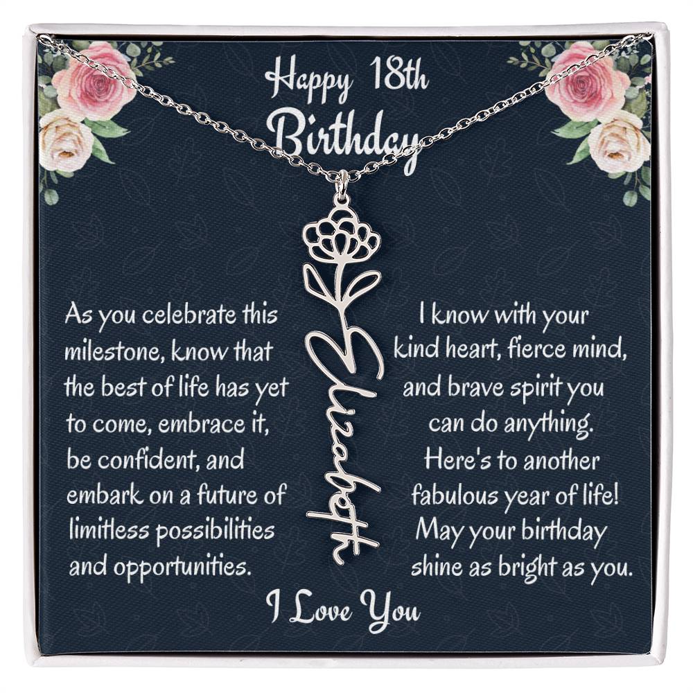 Happy 18th Birthday Flower Name Necklace, Custom Name Birth Month Necklace, Birthday Gift From Bonus Dad, Christmas Gift For My Bonus Daughter, Meaningful Jewelry Gift. - Family Gear Collections