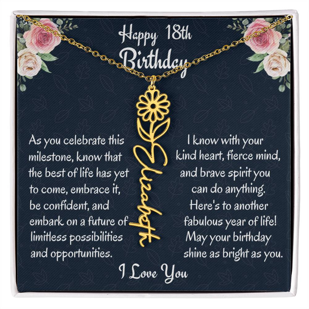Happy 18th Birthday Flower Name Necklace, Custom Name Birth Month Necklace, Birthday Gift From Bonus Dad, Christmas Gift For My Bonus Daughter, Meaningful Jewelry Gift. - Family Gear Collections