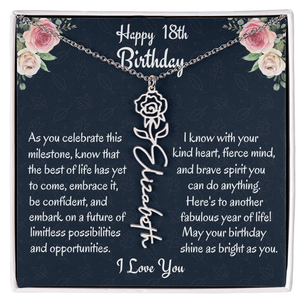 Happy 18th Birthday Flower Name Necklace, Custom Name Birth Month Necklace, Birthday Gift From Bonus Dad, Christmas Gift For My Bonus Daughter, Meaningful Jewelry Gift. - Family Gear Collections
