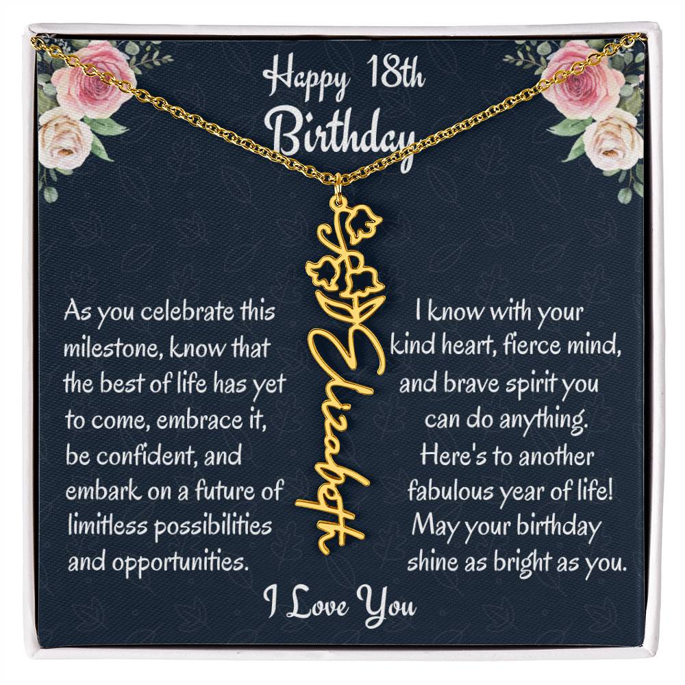 Happy 18th Birthday Flower Name Necklace, Custom Name Birth Month Necklace, Birthday Gift From Bonus Dad, Christmas Gift For My Bonus Daughter, Meaningful Jewelry Gift. - Family Gear Collections