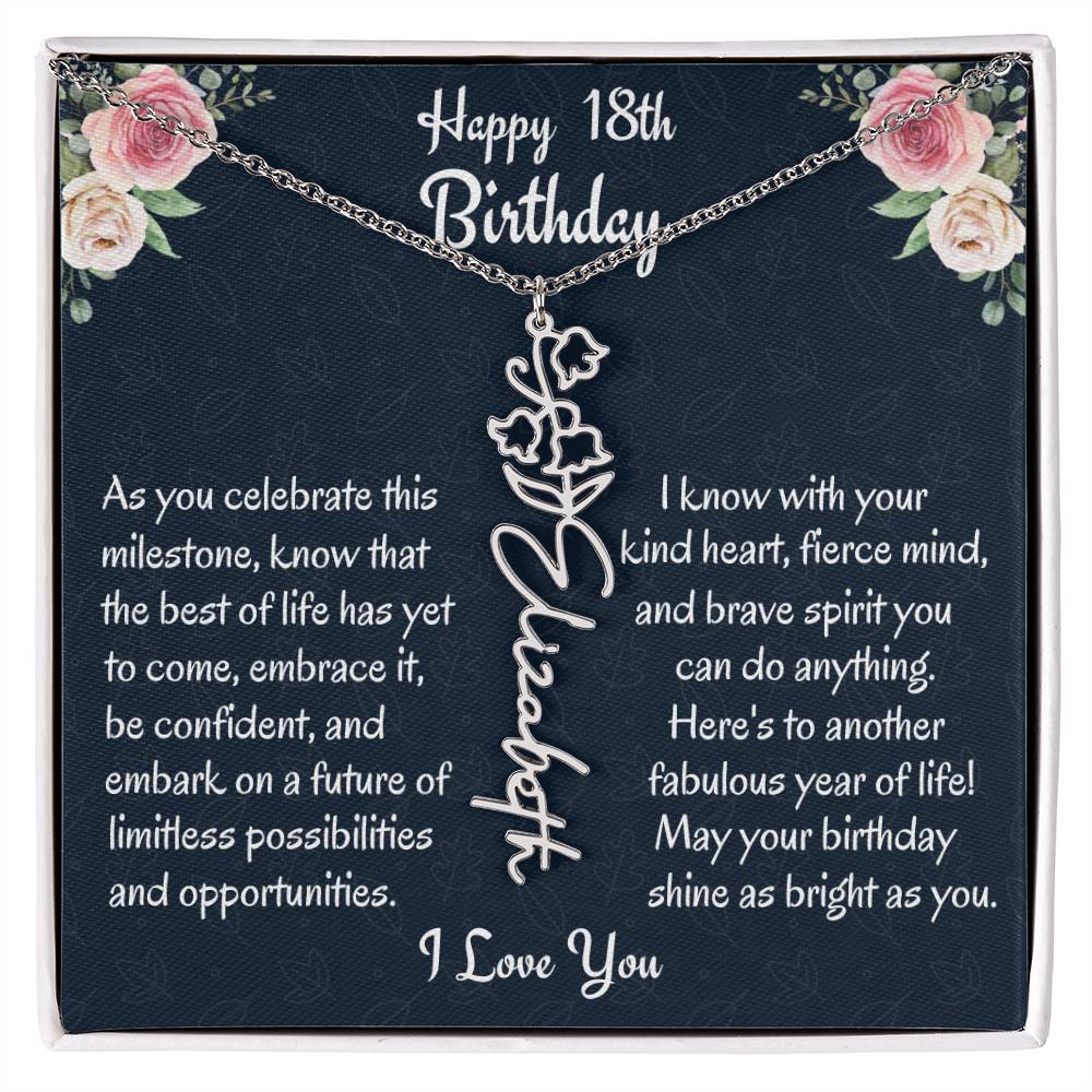 Happy 18th Birthday Flower Name Necklace, Custom Name Birth Month Necklace, Birthday Gift From Bonus Dad, Christmas Gift For My Bonus Daughter, Meaningful Jewelry Gift. - Family Gear Collections