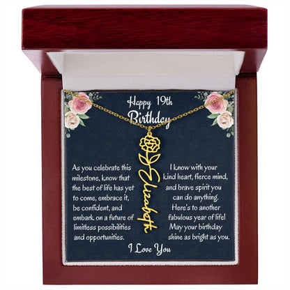 Happy 19th Birthday Flower Name Necklace, Custom Name Birth Month Necklace, Birthday Gift From Bonus Dad, Christmas Gift For My Bonus Daughter, Meaningful Jewelry Gift. - Family Gear Collections