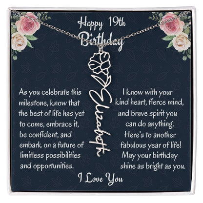 Happy 19th Birthday Flower Name Necklace, Custom Name Birth Month Necklace, Birthday Gift From Bonus Dad, Christmas Gift For My Bonus Daughter, Meaningful Jewelry Gift. - Family Gear Collections