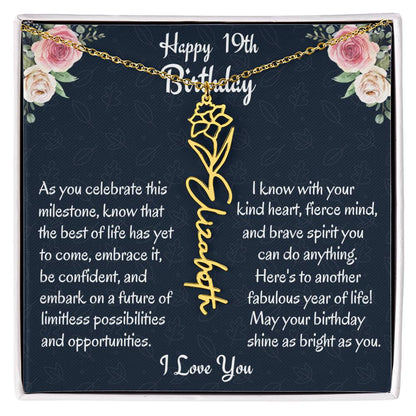 Happy 19th Birthday Flower Name Necklace, Custom Name Birth Month Necklace, Birthday Gift From Bonus Dad, Christmas Gift For My Bonus Daughter, Meaningful Jewelry Gift. - Family Gear Collections