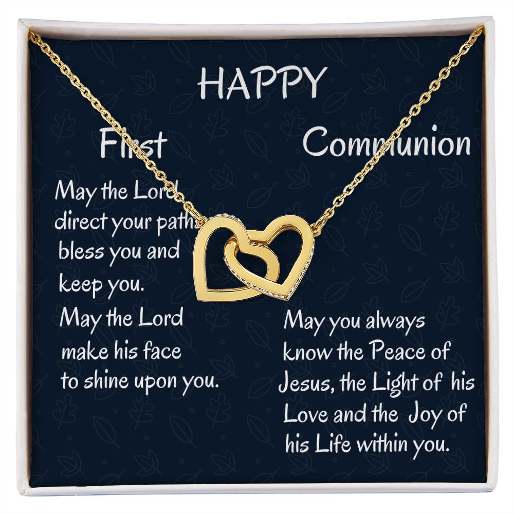 Happy First Communion, Interlocking Hearts Necklace, Christian Gift, First Communion Gifts, From Loving Mom - Family Gear Collections