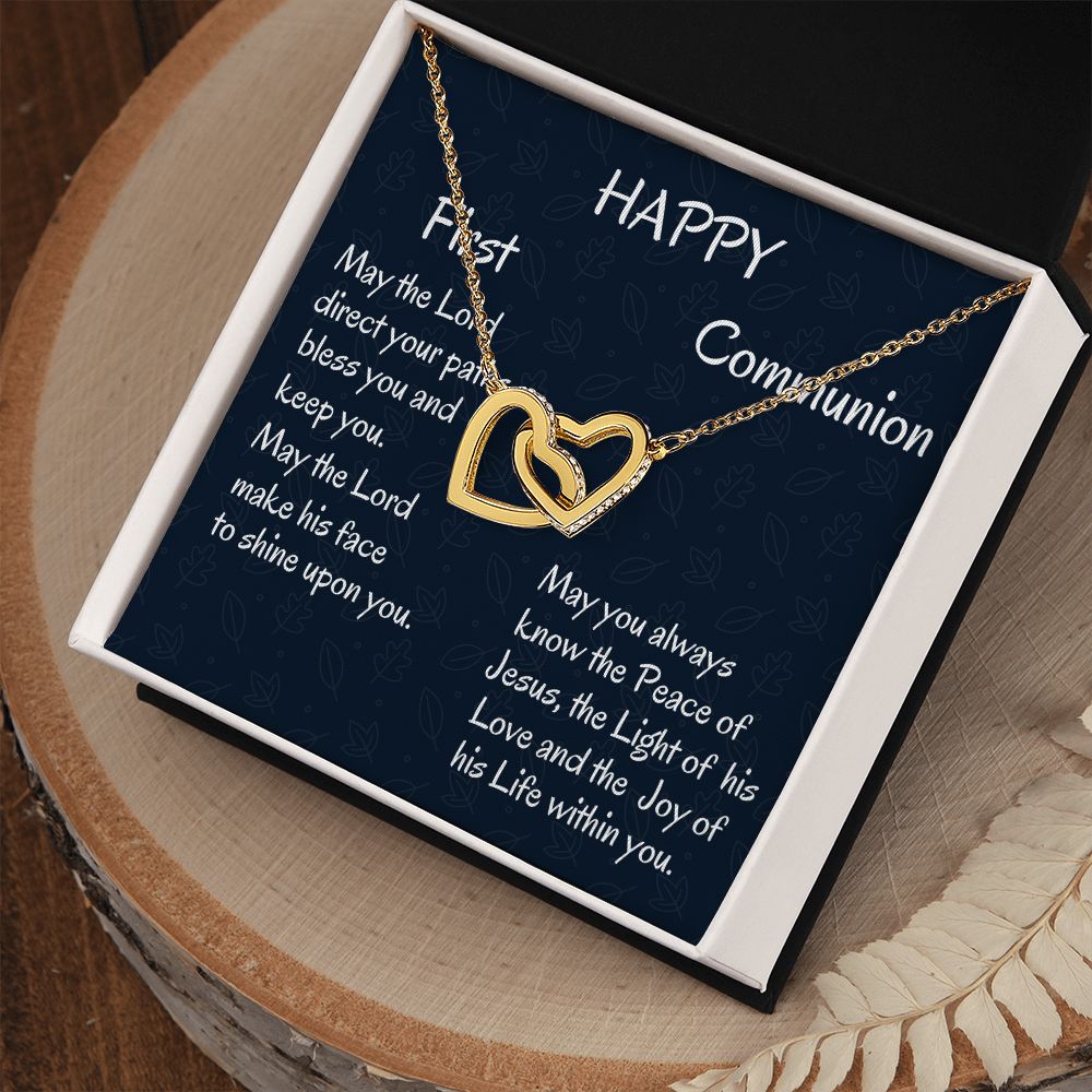 Happy First Communion, Interlocking Hearts Necklace, Christian Gift, First Communion Gifts, From Loving Mom - Family Gear Collections