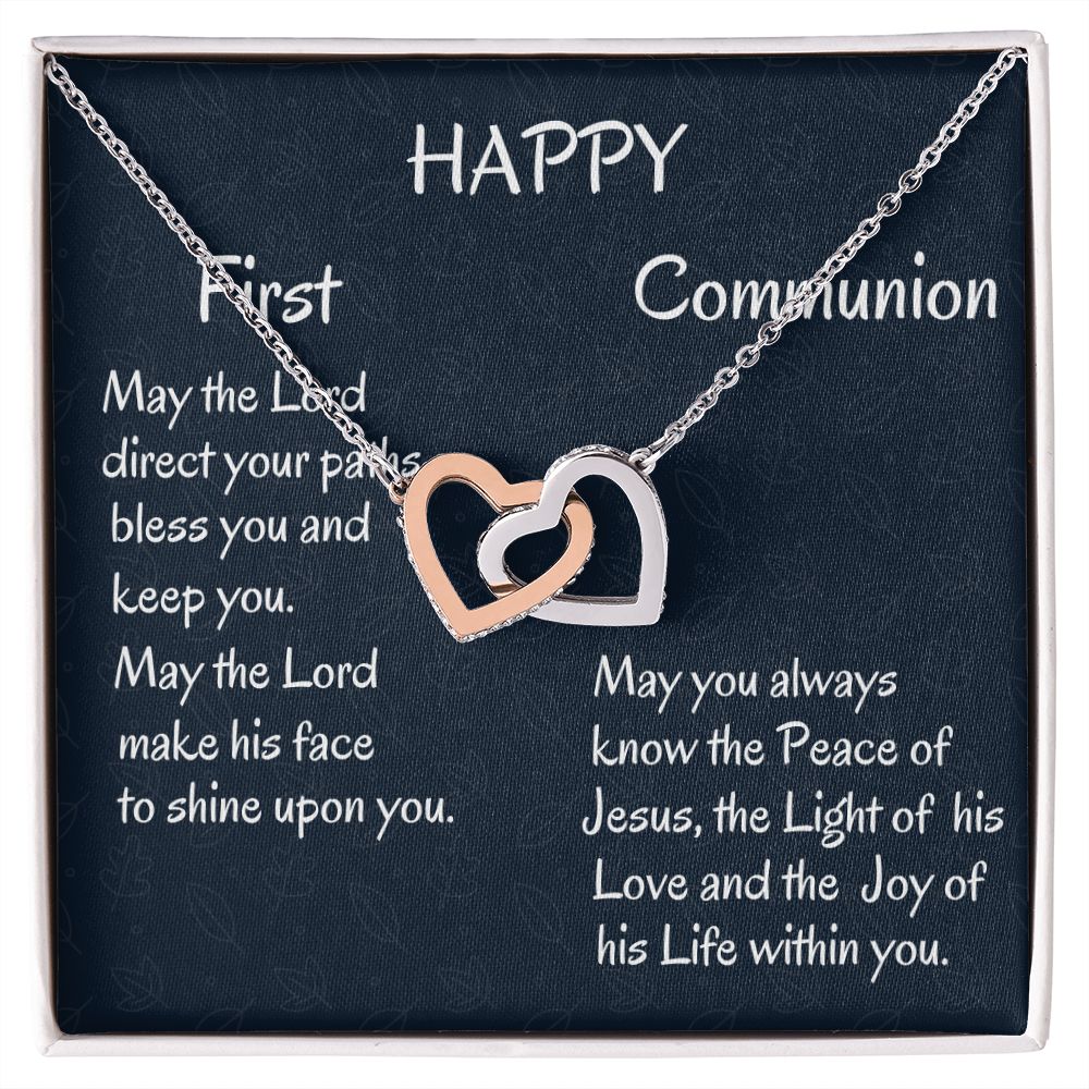 Happy First Communion, Interlocking Hearts Necklace, Christian Gift, First Communion Gifts, From Loving Mom - Family Gear Collections