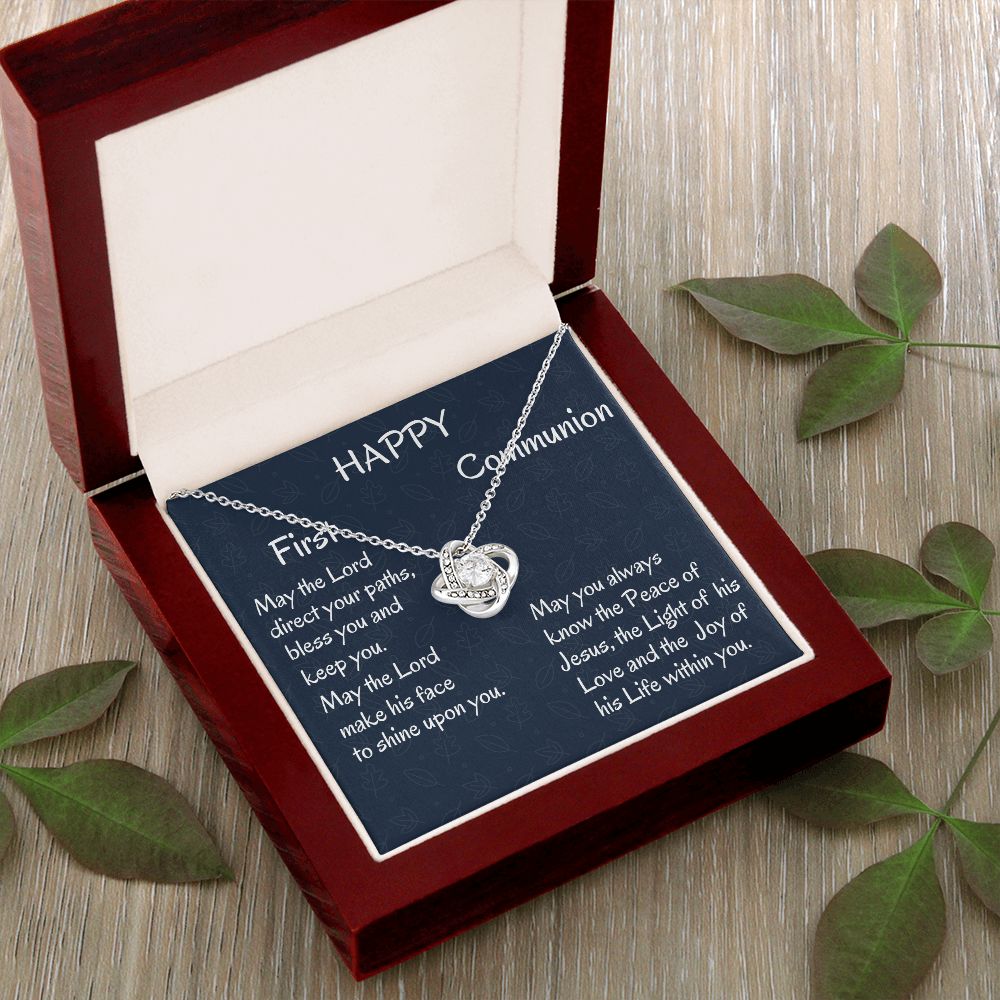 Happy First Communion, Love Knot Necklace, Christian Gifts, First Communion Gift, From Loving Mom - Family Gear Collections