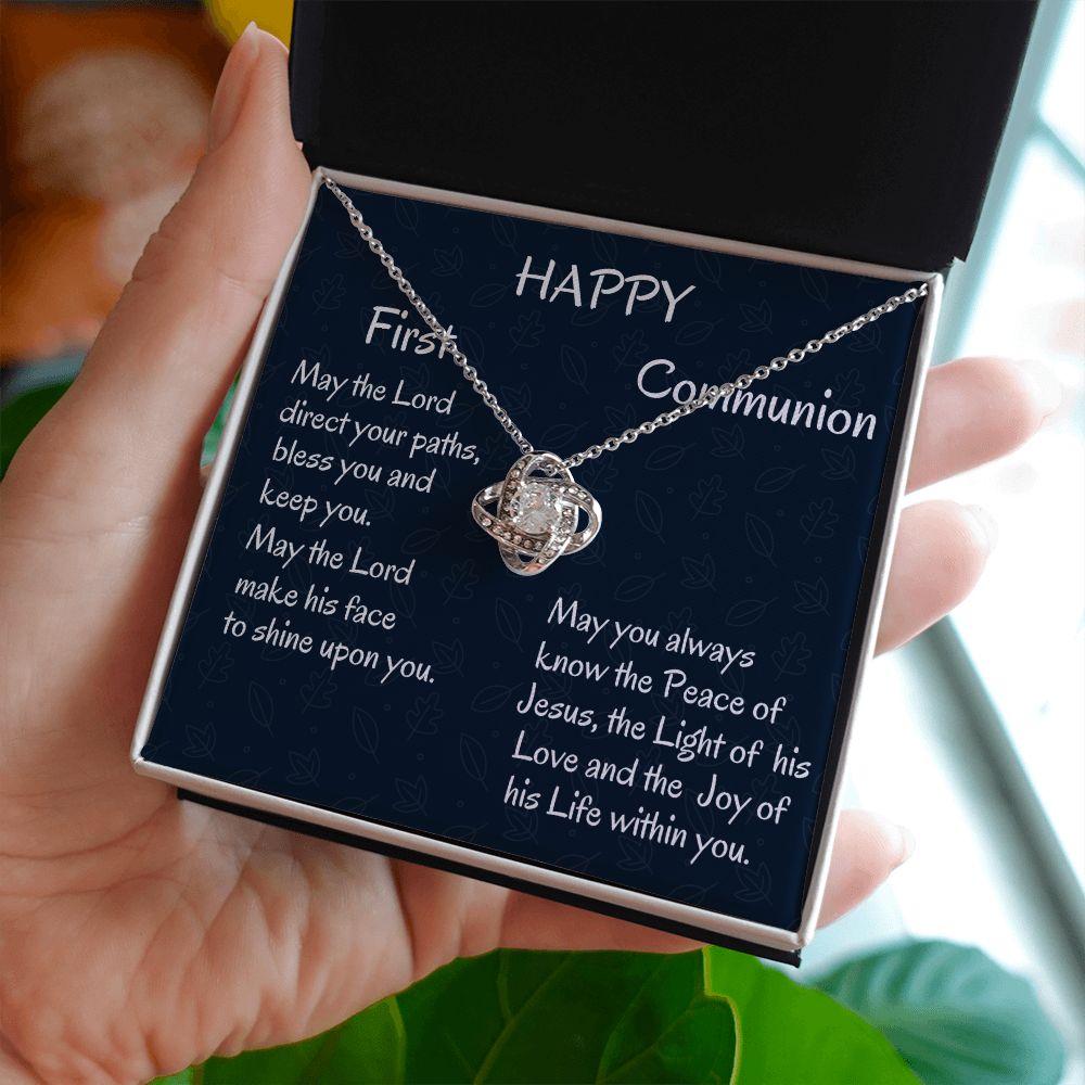 Happy First Communion, Love Knot Necklace, Christian Gifts, First Communion Gift, From Loving Mom - Family Gear Collections