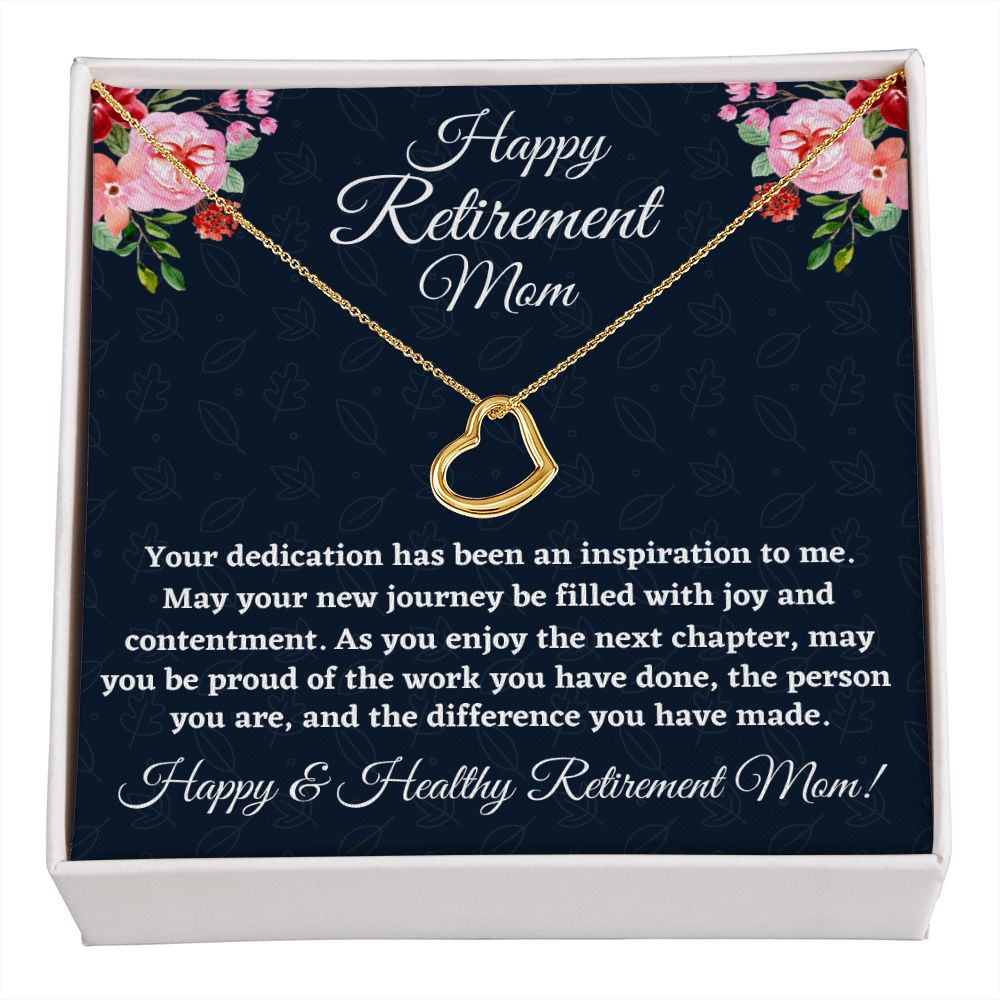 Happy Retirement Mom, Delicate Heart Necklace, Best Retirement Gift, Christmas Gift, Happy Retirement Gift. - Family Gear Collections