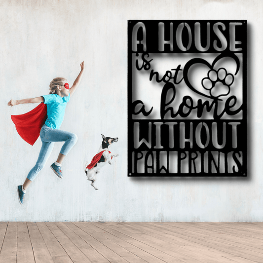 Home with Paw Print Metal Art Sign, Home Wall Hangings, House warming Gift For A Dog Lover, Dog Paw Print Monogram, Wall Art Decor. - Family Gear Collections