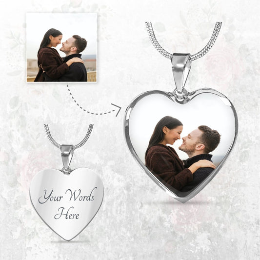 Memory Necklace, Gift For Her, Personalized Photo Heart Necklace, Girlfriend or Wife Photo Necklace, Engraved Necklace for Her - Family Gear Collections