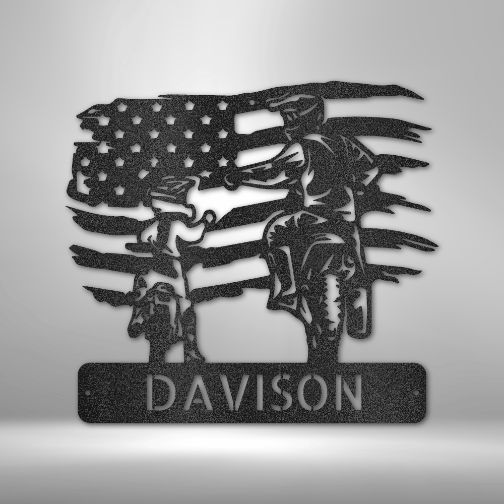 Personalized American Motocross Family Name Metal Sign, Custom US Flag Motocross Dad And Son Metal Wall Art, Housewarming Gift For A Rider Family, X-Mass Wall Art Decor. - Family Gear Collections