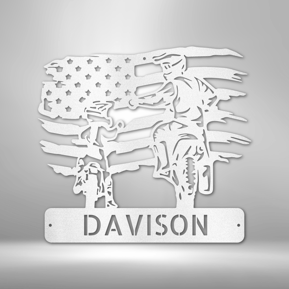 Personalized American Motocross Family Name Metal Sign, Custom US Flag Motocross Dad And Son Metal Wall Art, Housewarming Gift For A Rider Family, X-Mass Wall Art Decor. - Family Gear Collections