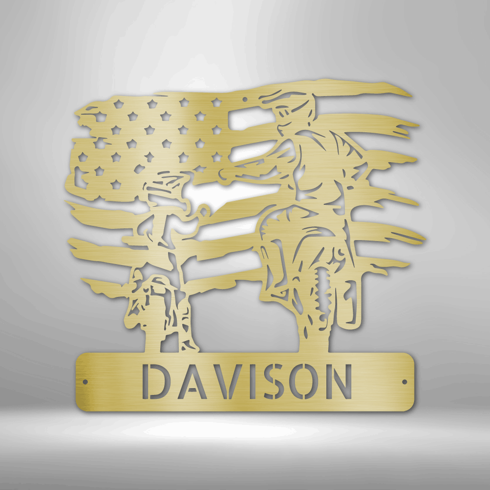 Personalized American Motocross Family Name Metal Sign, Custom US Flag Motocross Dad And Son Metal Wall Art, Housewarming Gift For A Rider Family, X-Mass Wall Art Decor. - Family Gear Collections